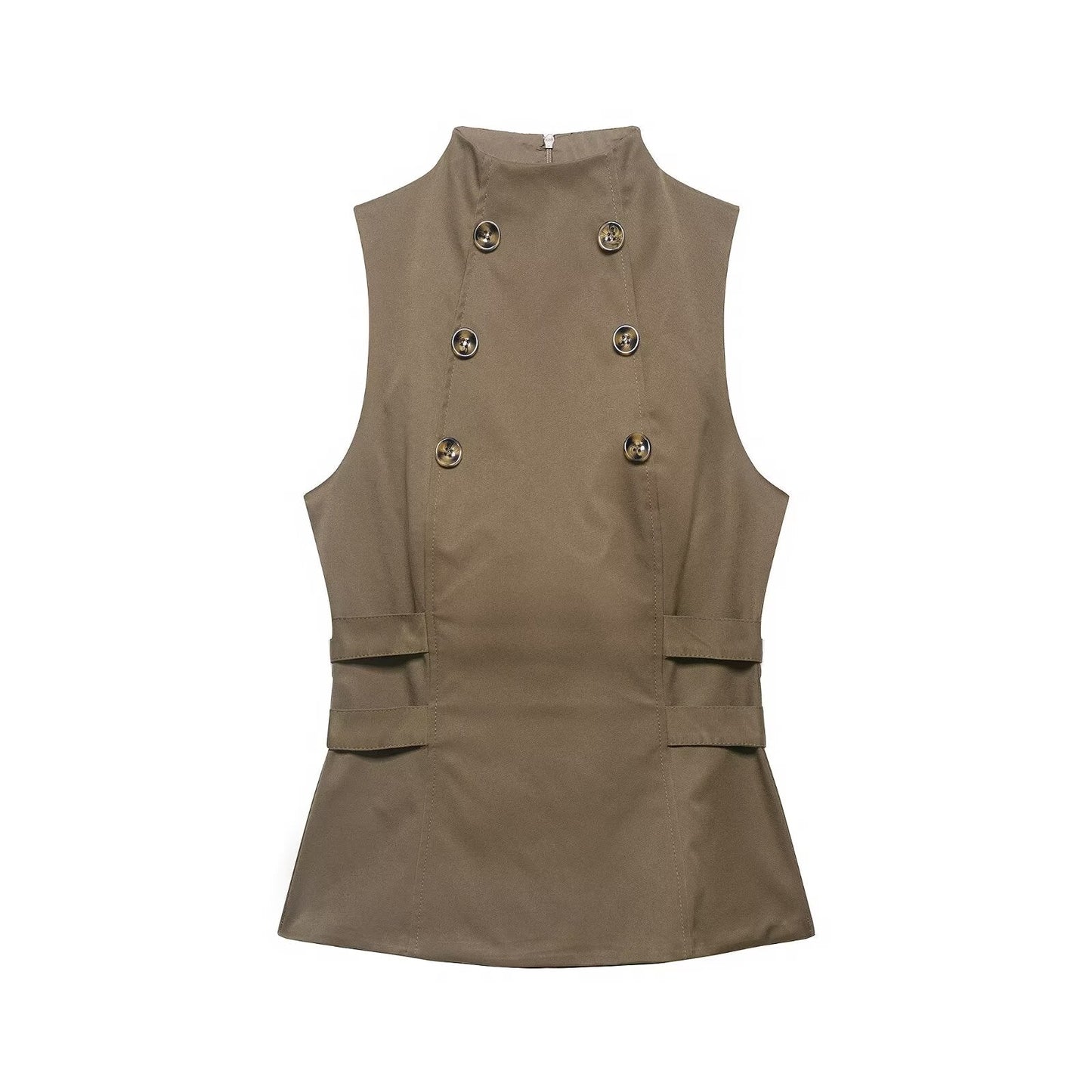 Women Clothing Summer Button Turtleneck Sleeveless Top