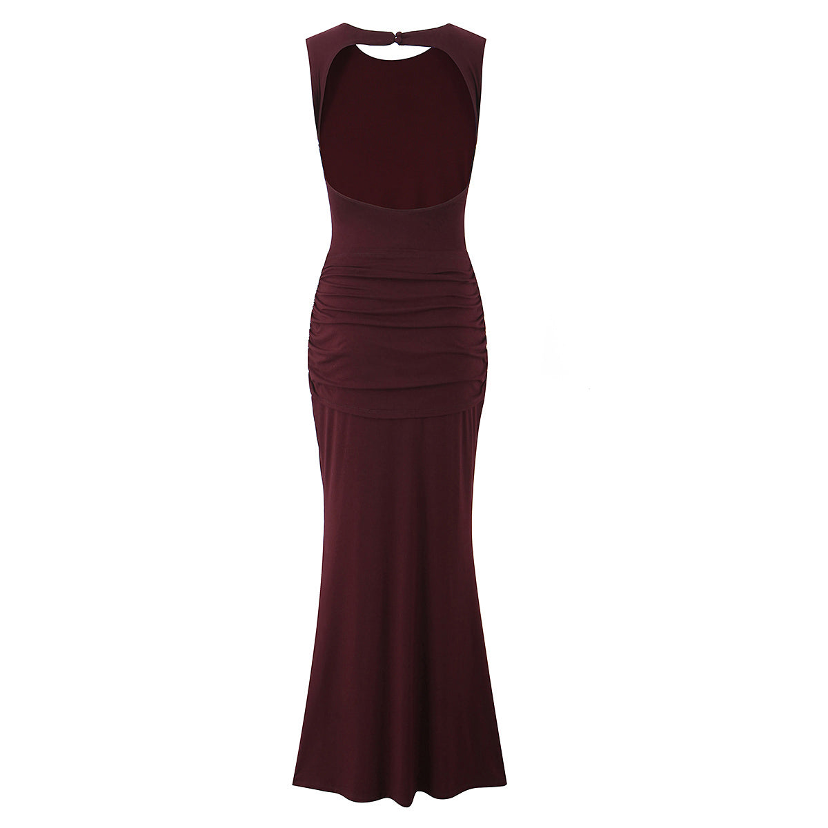 Women Clothing Summer Irregular Asymmetric Slim Fit Ruched round Neck Sleeveless Dress