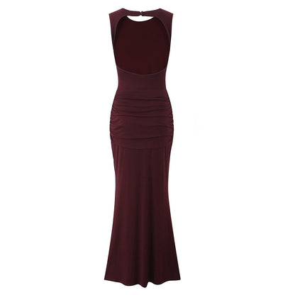 Women Clothing Summer Irregular Asymmetric Slim Fit Ruched round Neck Sleeveless Dress