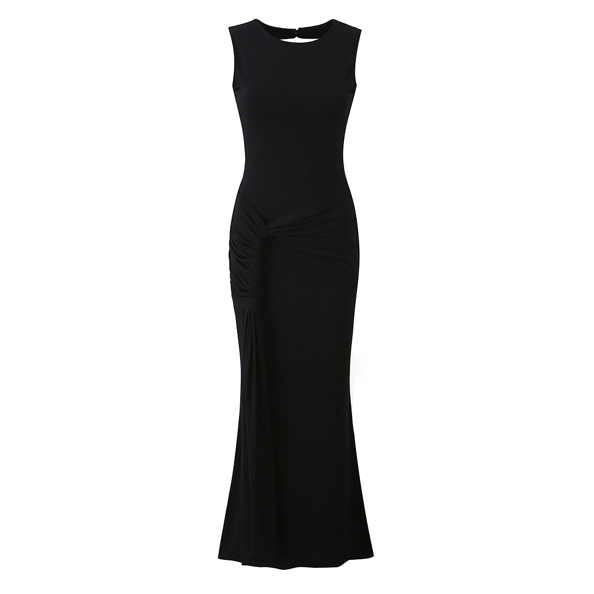 Women Clothing Summer Irregular Asymmetric Slim Fit Ruched round Neck Sleeveless Dress