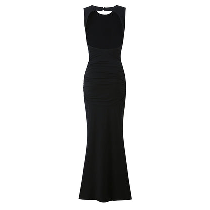 Women Clothing Summer Irregular Asymmetric Slim Fit Ruched round Neck Sleeveless Dress