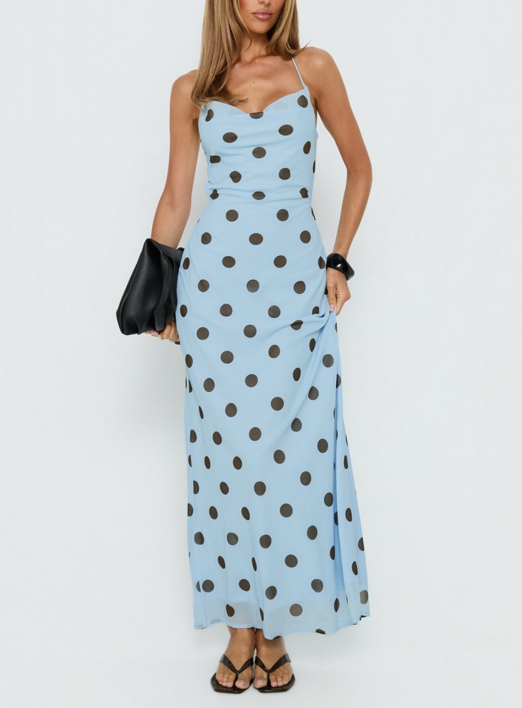 Gentle Elegant Pink Polka Dot Brace Dress Women Vintage Backless Lace up Design Tight Waist Maxi Dress