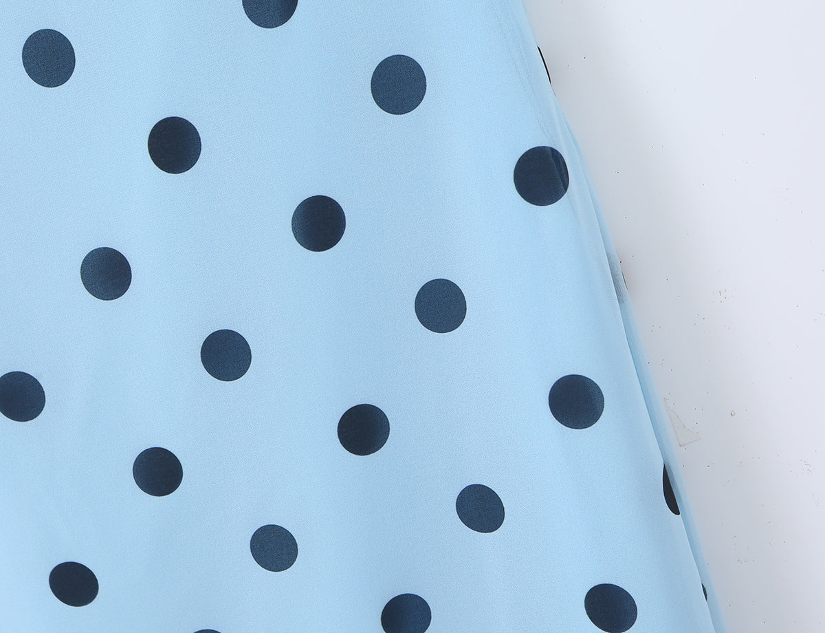 Gentle Elegant Pink Polka Dot Brace Dress Women Vintage Backless Lace up Design Tight Waist Maxi Dress