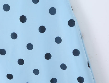 Gentle Elegant Pink Polka Dot Brace Dress Women Vintage Backless Lace up Design Tight Waist Maxi Dress