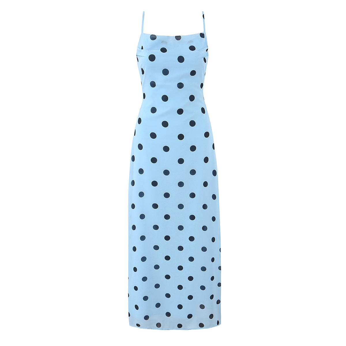 Gentle Elegant Pink Polka Dot Brace Dress Women Vintage Backless Lace up Design Tight Waist Maxi Dress