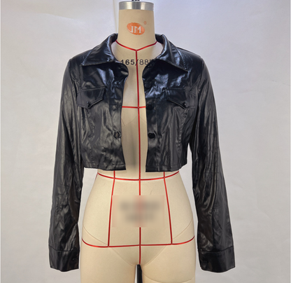 Street Sexy Fan Car Clothes Collared Breasted Leather Coat Women Autumn Sexy Cropped Fried Street Cropped Jacket