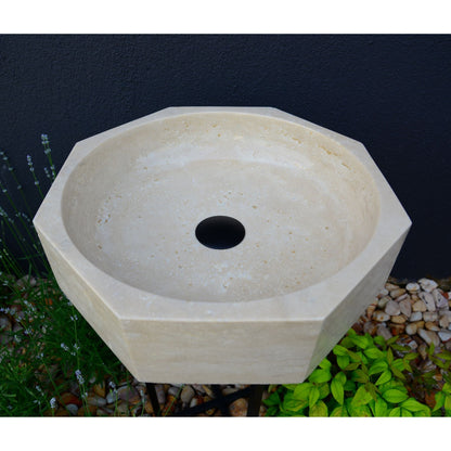 Handmade Turkish Travertine Octagon Bathroom Sink Hand Carved