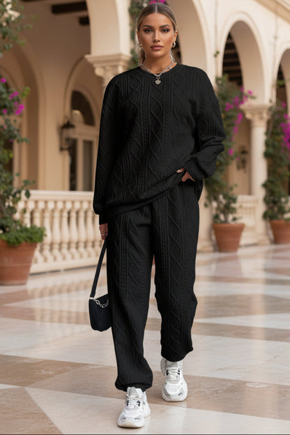 Women's Cable-Knit Texture Sweatshirt & Jogger Pants Set