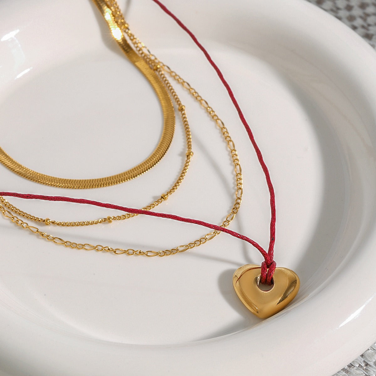18K gold heart with multi-layer chain design trendy personality necklace