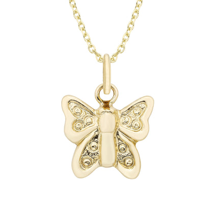 14K Gold Butterfly Charm Necklace 18 Inch Pendant Delicate