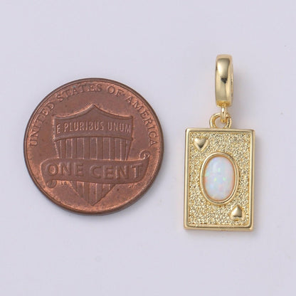 14K Gold Filled 25mm Blue, White Opal Textured Ace of Heart Playing Card Game Drop Rondelle Pendant | H348 H349