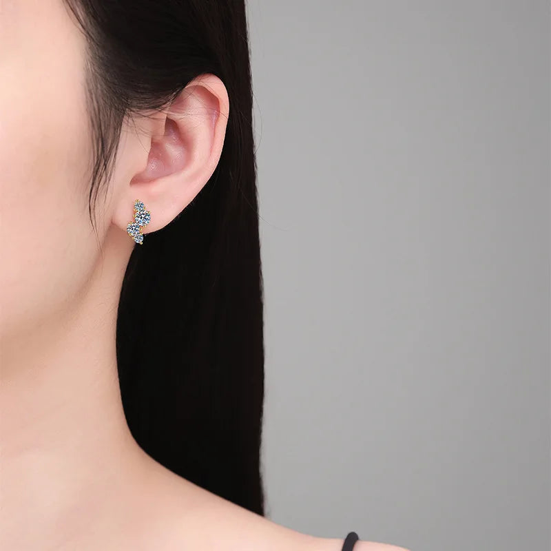 Gold-Tone Moissanite Cluster Curve Stud Earrings