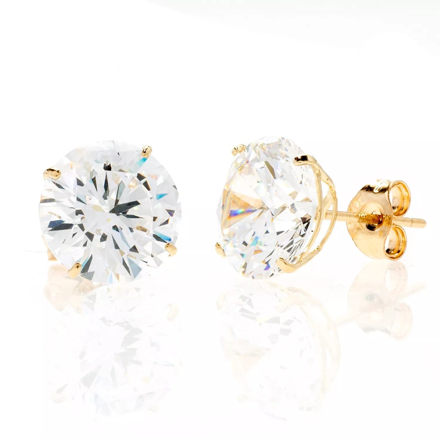 14K Yellow Gold Simulated Diamond Round Stud Earrings
