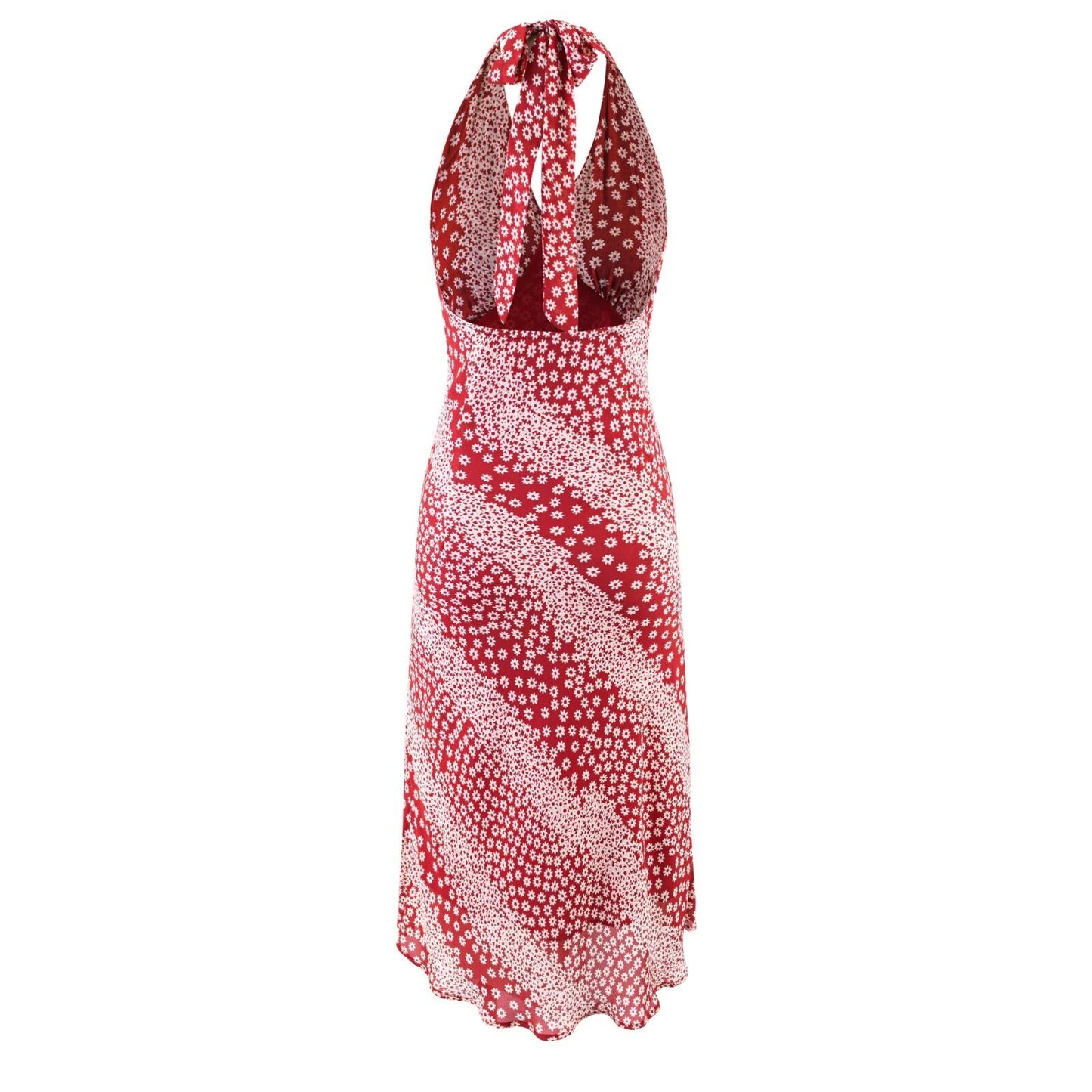 Romantic Atmosphere Printed Maxi Dress V neck Slim Halter Dress