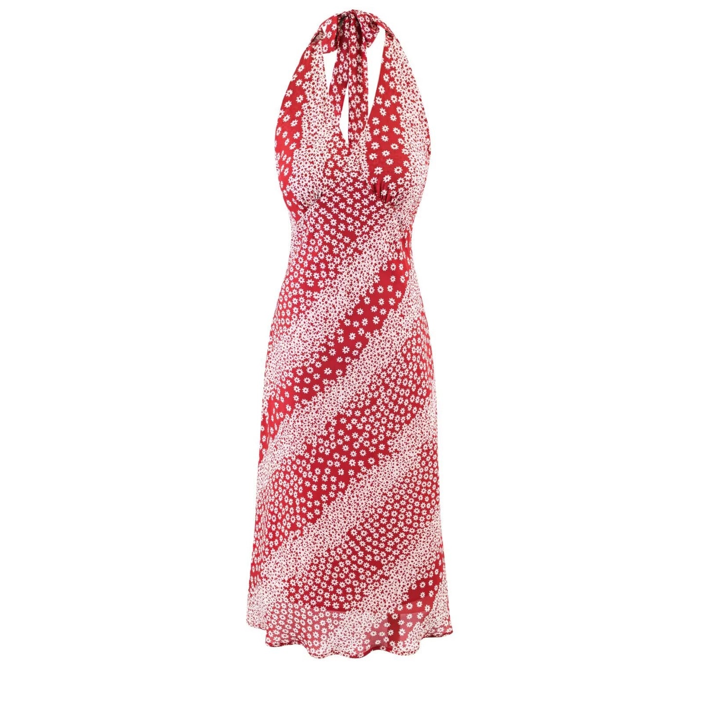 Romantic Atmosphere Printed Maxi Dress V neck Slim Halter Dress