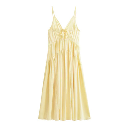 Elegant Women Clothing Simple Thin Strap Pleated Dress