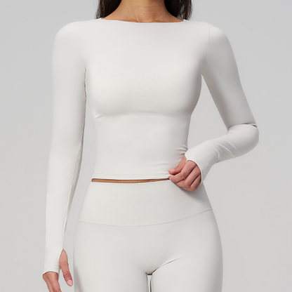 Summer Cream Brushed Yoga Clothes Long Sleeve Outdoor Sports Running Workout Long Sleeve Yoga Clothes Women