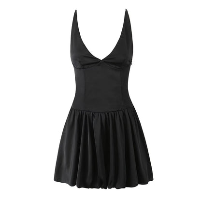 Sexy Deep V Plunge neck with Shoulder Straps Summer Slim Fit Tight Waist Back Strap Sexy Dress