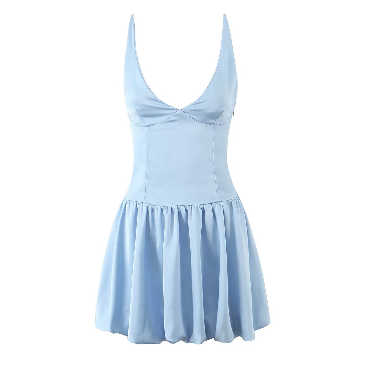Sexy Deep V Plunge neck with Shoulder Straps Summer Slim Fit Tight Waist Back Strap Sexy Dress
