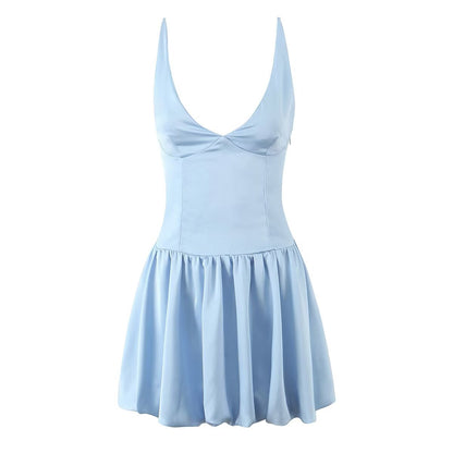 Sexy Deep V Plunge neck with Shoulder Straps Summer Slim Fit Tight Waist Back Strap Sexy Dress