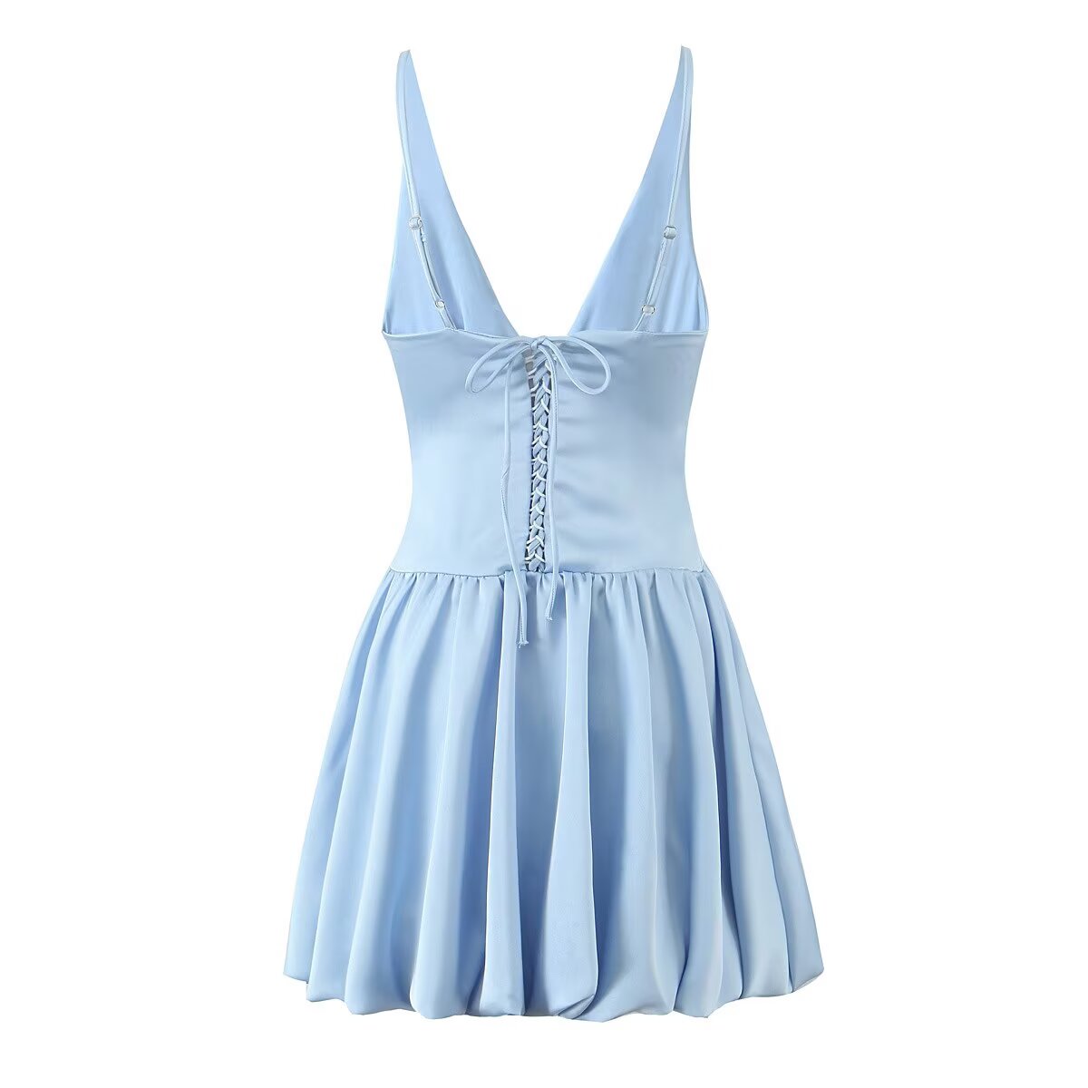 Sexy Deep V Plunge neck with Shoulder Straps Summer Slim Fit Tight Waist Back Strap Sexy Dress