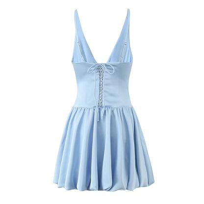 Sexy Deep V Plunge neck with Shoulder Straps Summer Slim Fit Tight Waist Back Strap Sexy Dress
