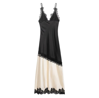 Women Clothing Summer Elegant Lace Splicing Sling Dress Women