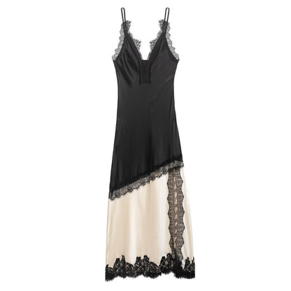 Women Clothing Summer Elegant Lace Splicing Sling Dress Women
