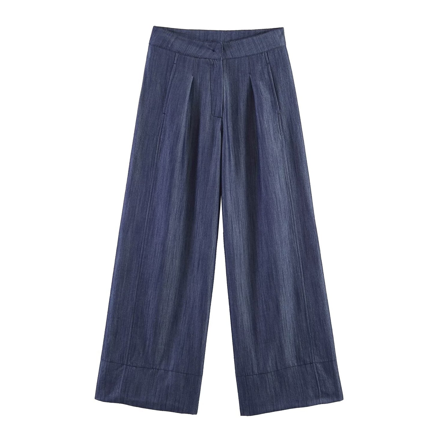 Summer Women Clothes Casual Sleeveless Stand Collar Rivet Buckle Top Wide Leg Trousers