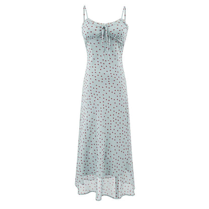 Sexy Vacation Wooden Ear Cami Dress Summer Slim Fit Slimming Retro Polka Dot Maxi Dress