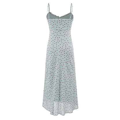 Sexy Vacation Wooden Ear Cami Dress Summer Slim Fit Slimming Retro Polka Dot Maxi Dress