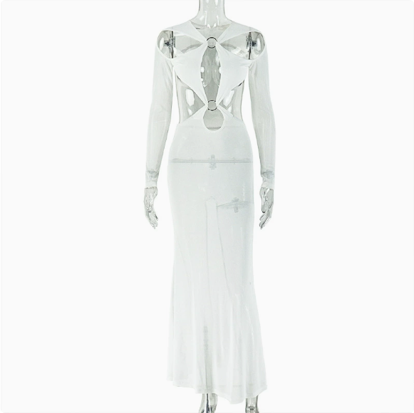 Women Sheath Personality Backless One Step Dress V neck Long Sleeve Design Dress
