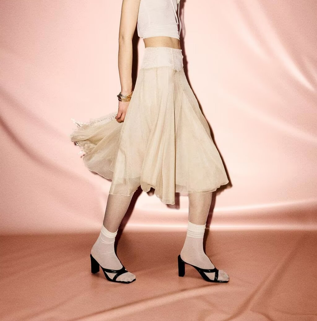 Women Clothing Summer Gentle Lace Stitching Midi Skirt