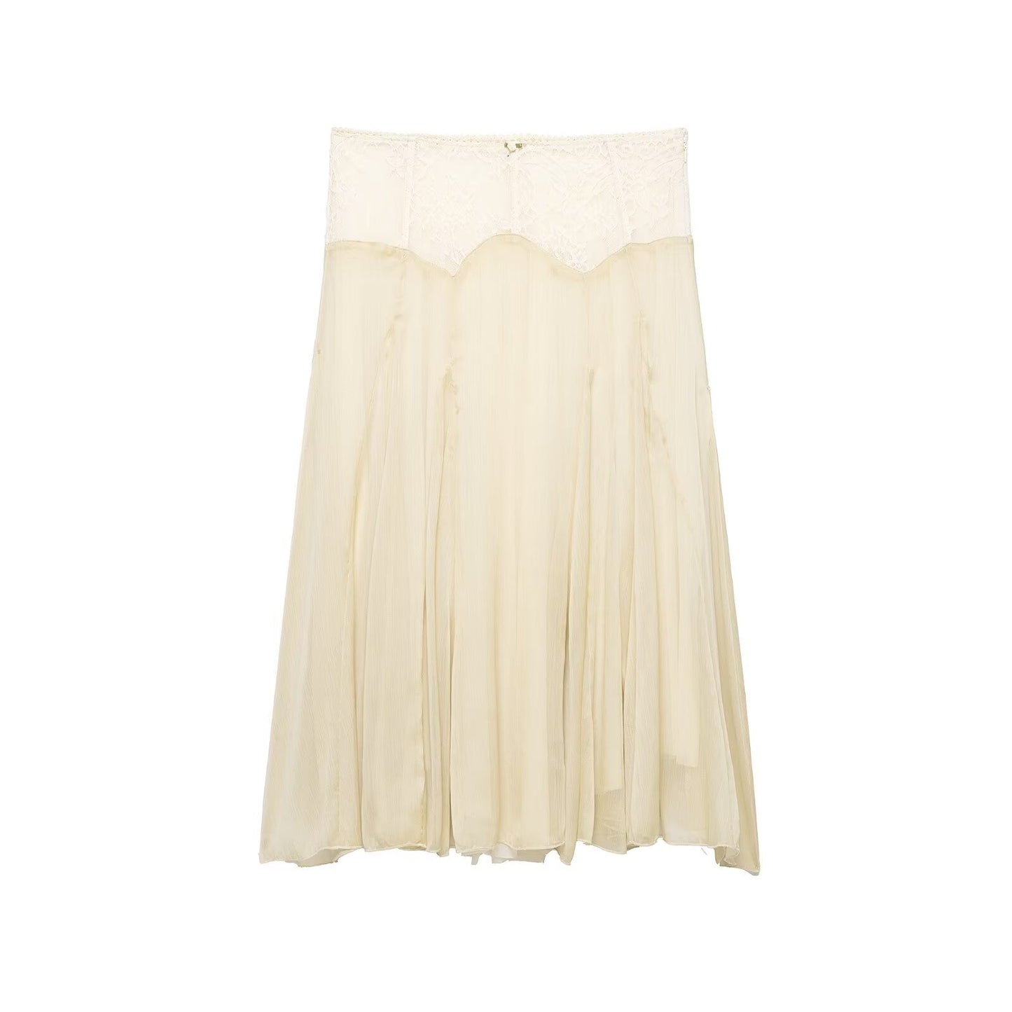 Women Clothing Summer Gentle Lace Stitching Midi Skirt
