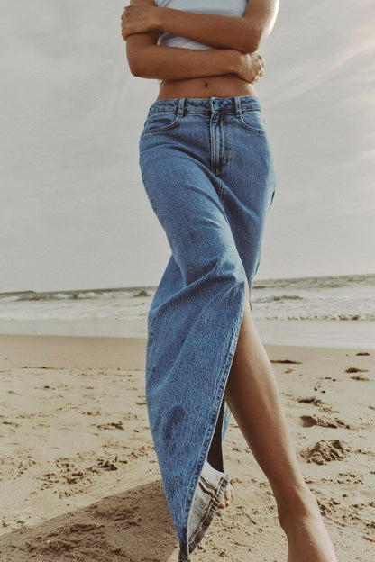 Women Summer Casual Denim Midi Skirt