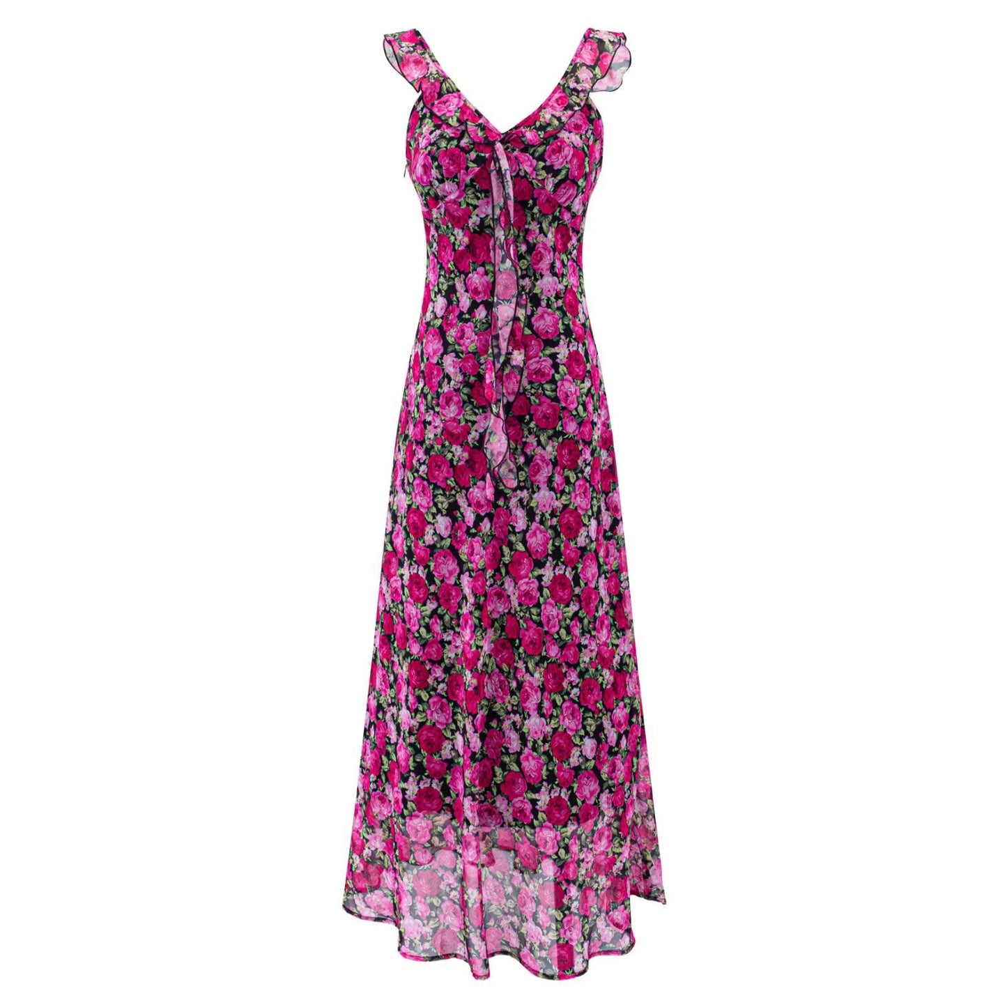 Vacation Green Elegant Dress Women Sexy V neck Flounce Slim Fit Sheath Tea Break Dress