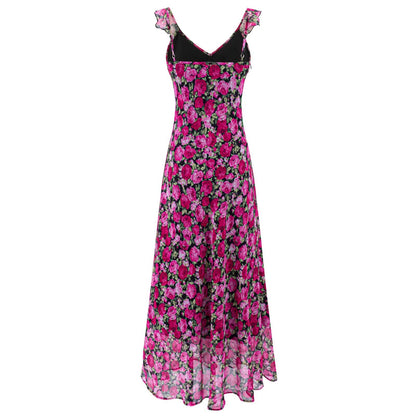 Vacation Green Elegant Dress Women Sexy V neck Flounce Slim Fit Sheath Tea Break Dress