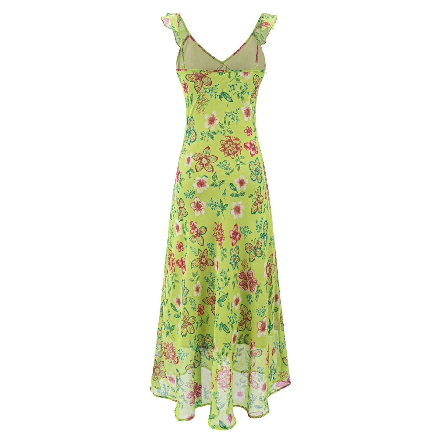 Vacation Green Elegant Dress Women Sexy V neck Flounce Slim Fit Sheath Tea Break Dress