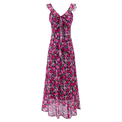Vacation Green Elegant Dress Women Sexy V neck Flounce Slim Fit Sheath Tea Break Dress