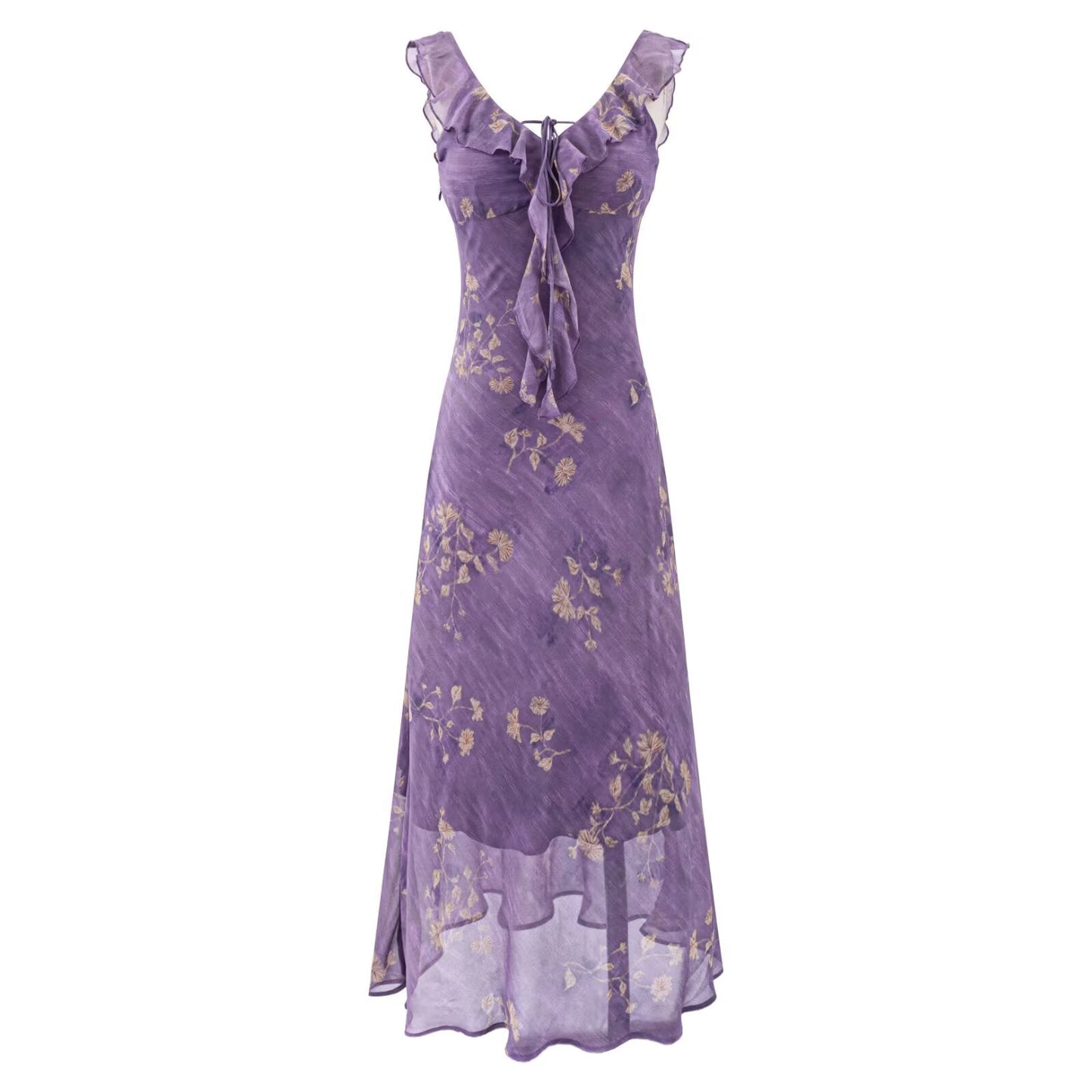 Summer Gentle Extremely Beautiful Printed Ruffled Collar Vacation Slim Slimming Dress