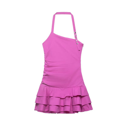 Women Clothing Laminated Decoration Hanging Collar Poplin Dress