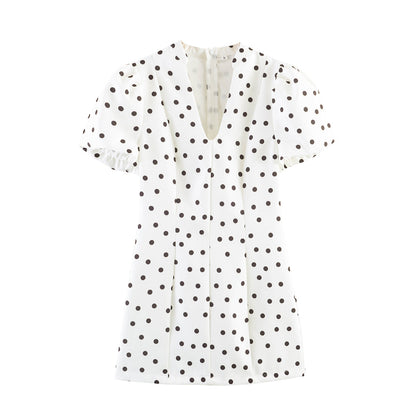 Spring Women Clothing Slim Fit Graceful Puff Sleeve Short Dress
