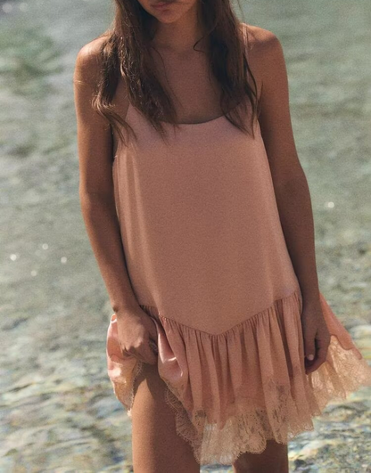 Women Clothing Summer Gentle Lace Satin Suspender Dresses