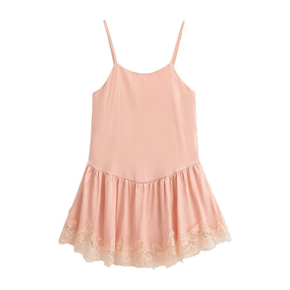 Women Clothing Summer Gentle Lace Satin Suspender Dresses