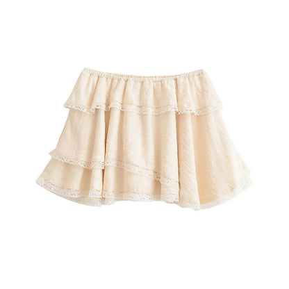 Women Clothing Summer Lace Laminated Decoration Mini Skirt