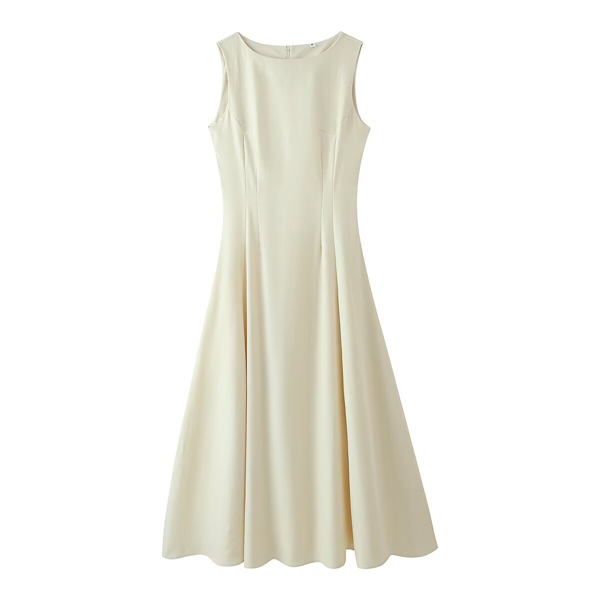 Women Summer Slimming Large Hem Mid Length Round Neck Sleeveless Dress
