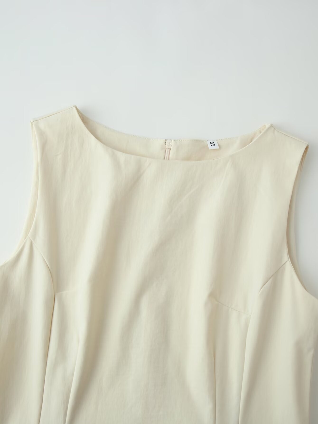 Women Summer Slimming Large Hem Mid Length Round Neck Sleeveless Dress