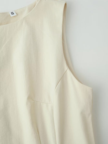 Women Summer Slimming Large Hem Mid Length Round Neck Sleeveless Dress
