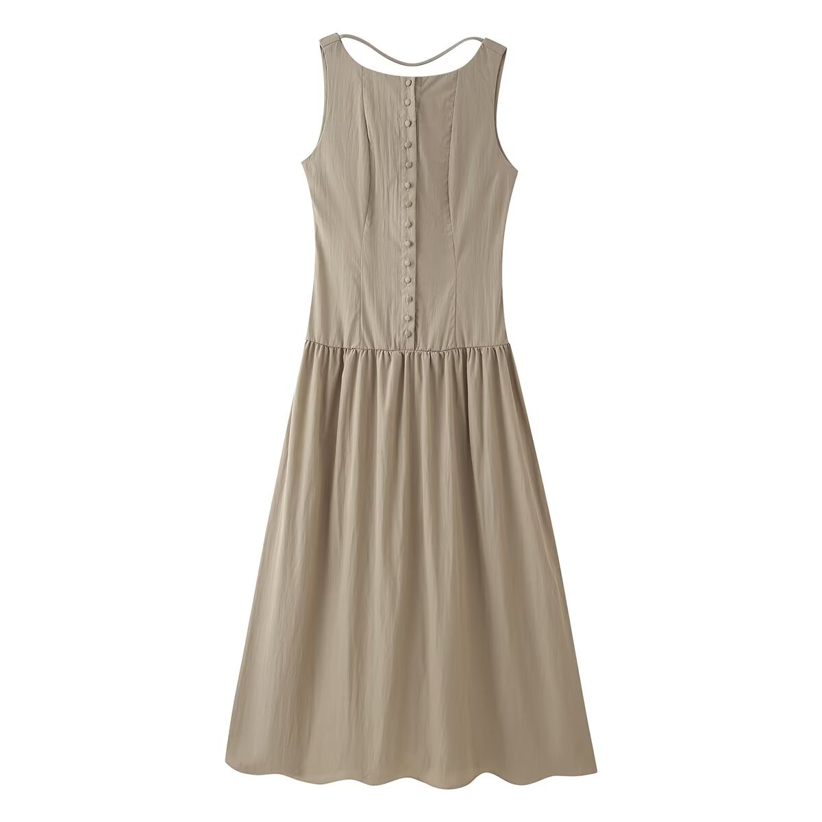 Women Summer Cinched Breasted Design Big Swing Mid Length Dress