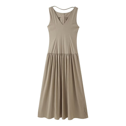 Women Summer Cinched Breasted Design Big Swing Mid Length Dress